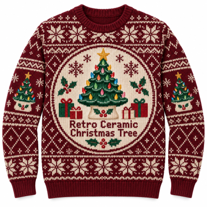 [popular-sweater:PX-16-20:front] Retro Ceramic Christmas Tree Ugly Christmas Sweatshirt - Front view