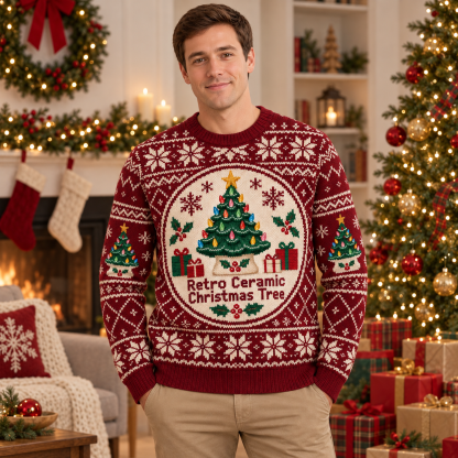 [popular-sweater:PX-16-20:male] Retro Ceramic Christmas Tree Ugly Christmas Sweatshirt - Male view