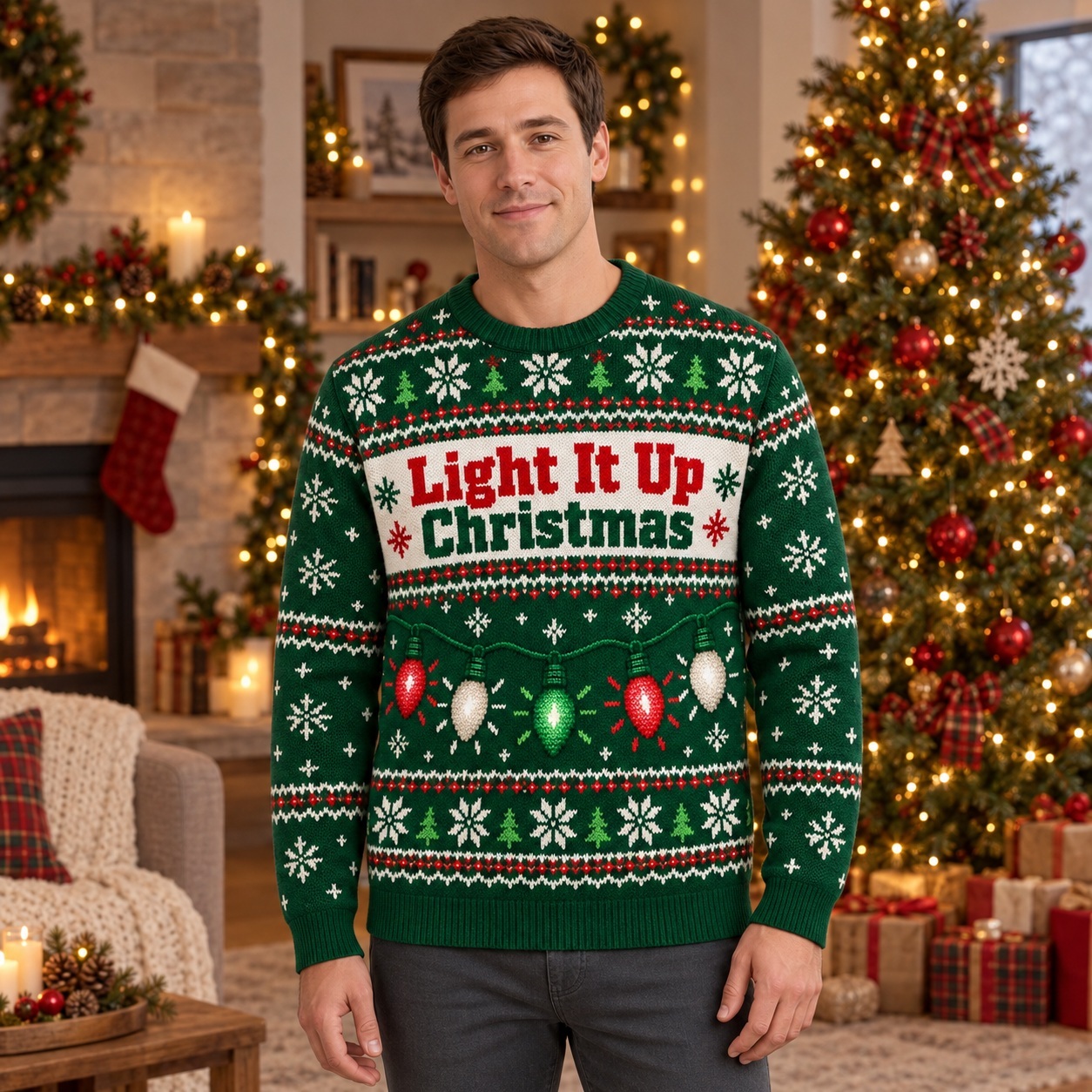[popular-sweater:PX-16-21:male] Light It Up Christmas Ugly Christmas Sweatshirt - Male view