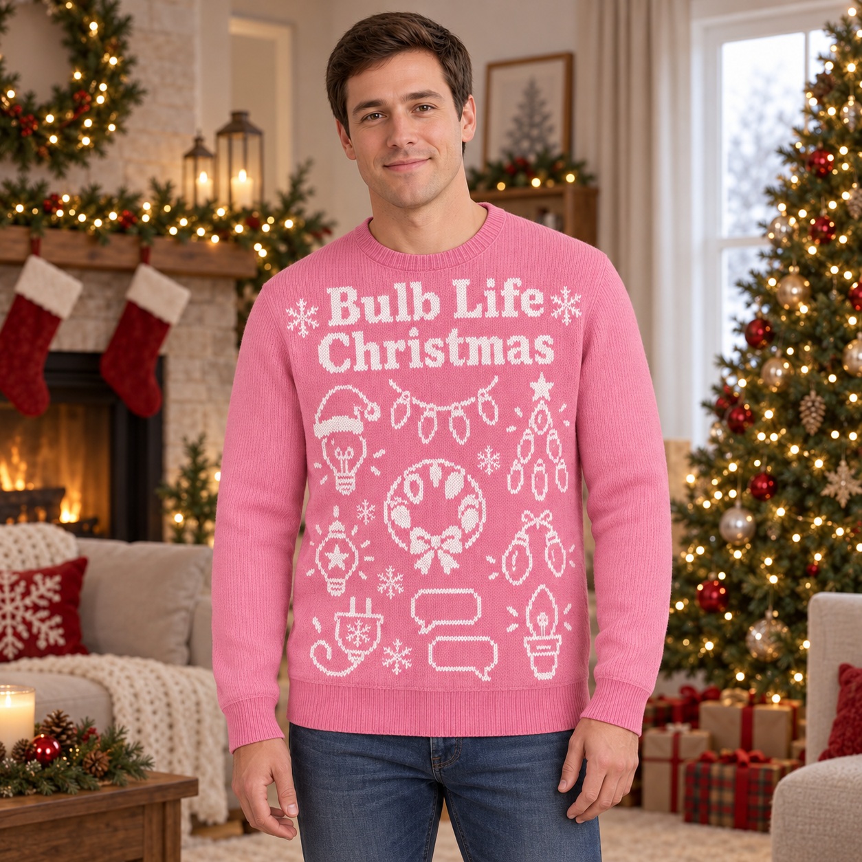 [popular-sweater:PX-16-22:male] Bulb Life Christmas Ugly Christmas Sweatshirt - Male view