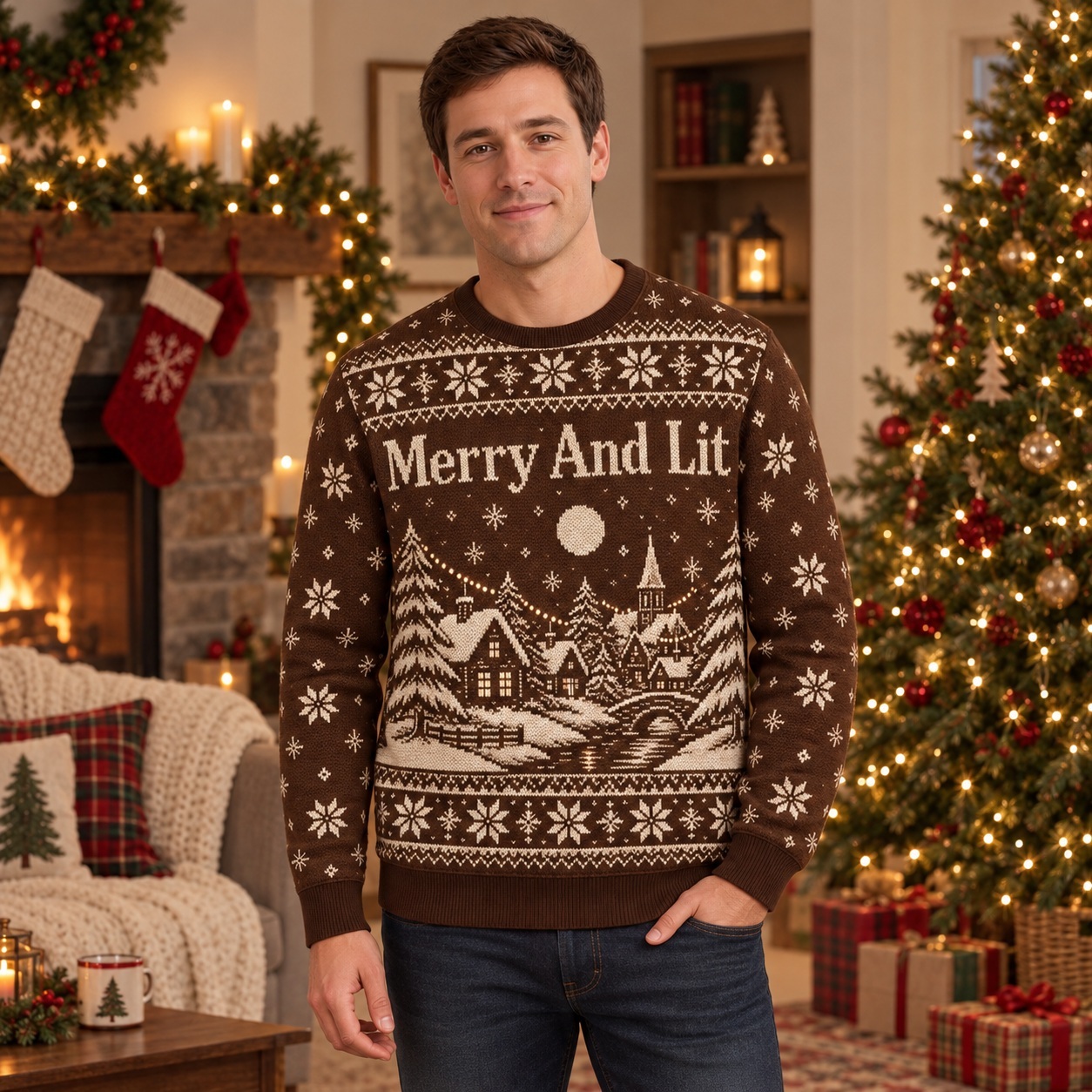 [popular-sweater:PX-16-23:male] Merry And Lit Ugly Christmas Sweatshirt - Male view