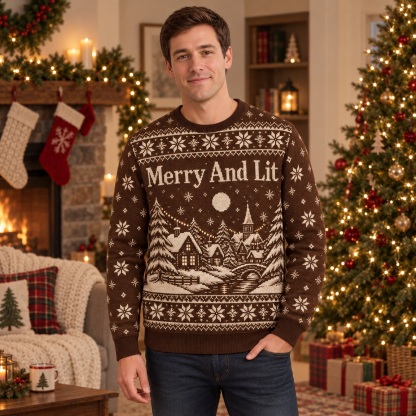 [popular-sweater:PX-16-23:male] Merry And Lit Ugly Christmas Sweatshirt - Male view