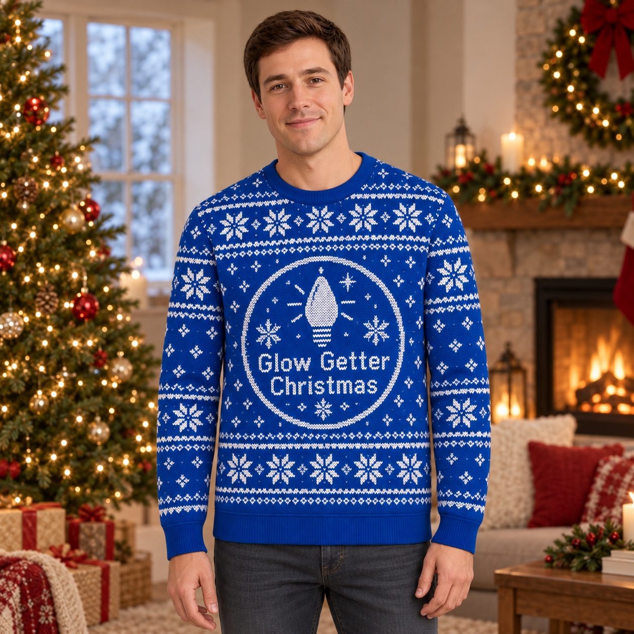 [popular-sweater:PX-16-24:male] Glow Getter Christmas Ugly Christmas Sweatshirt - Male view