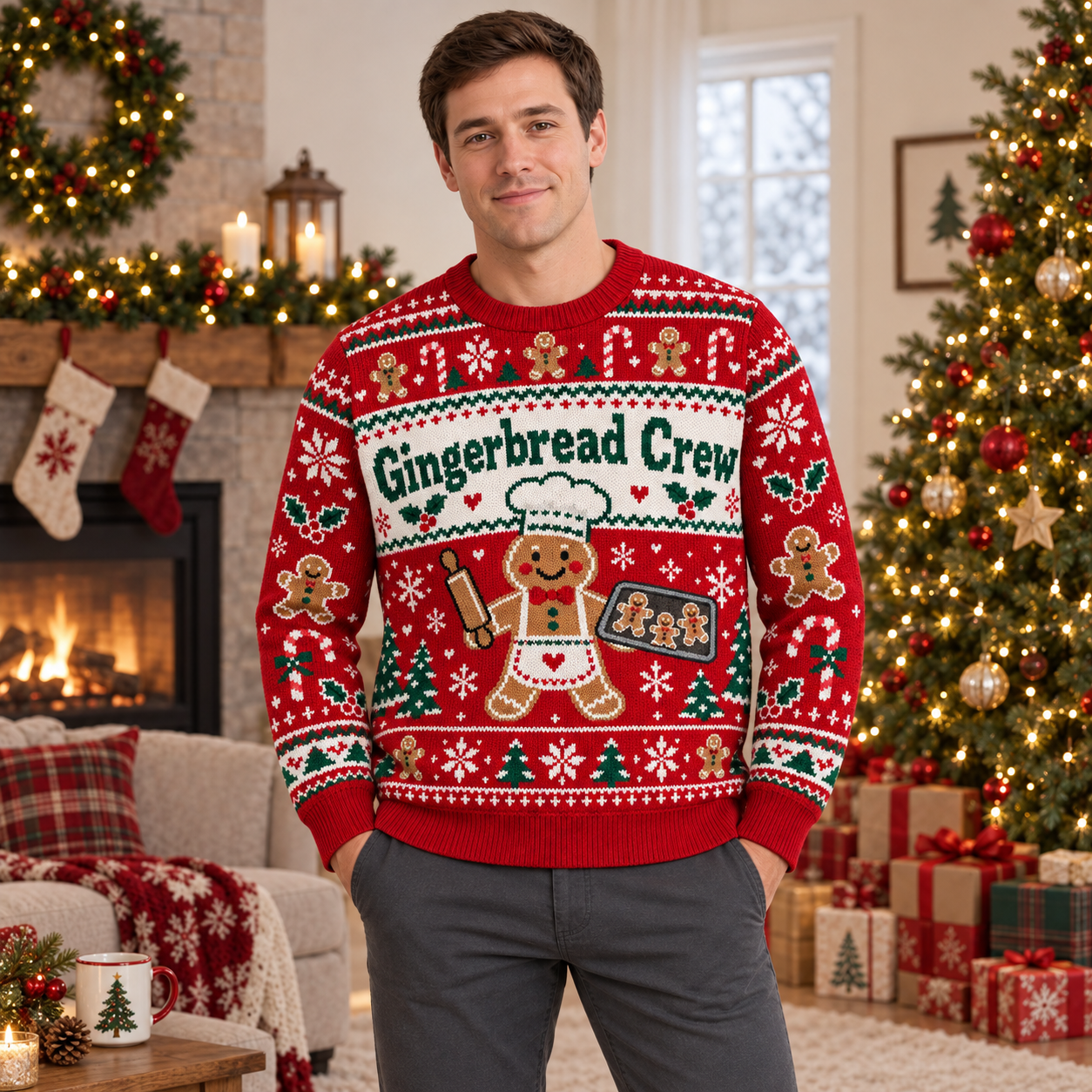 [popular-sweater:PX-17-01:male] Gingerbread Crew Ugly Christmas Sweatshirt - Male view