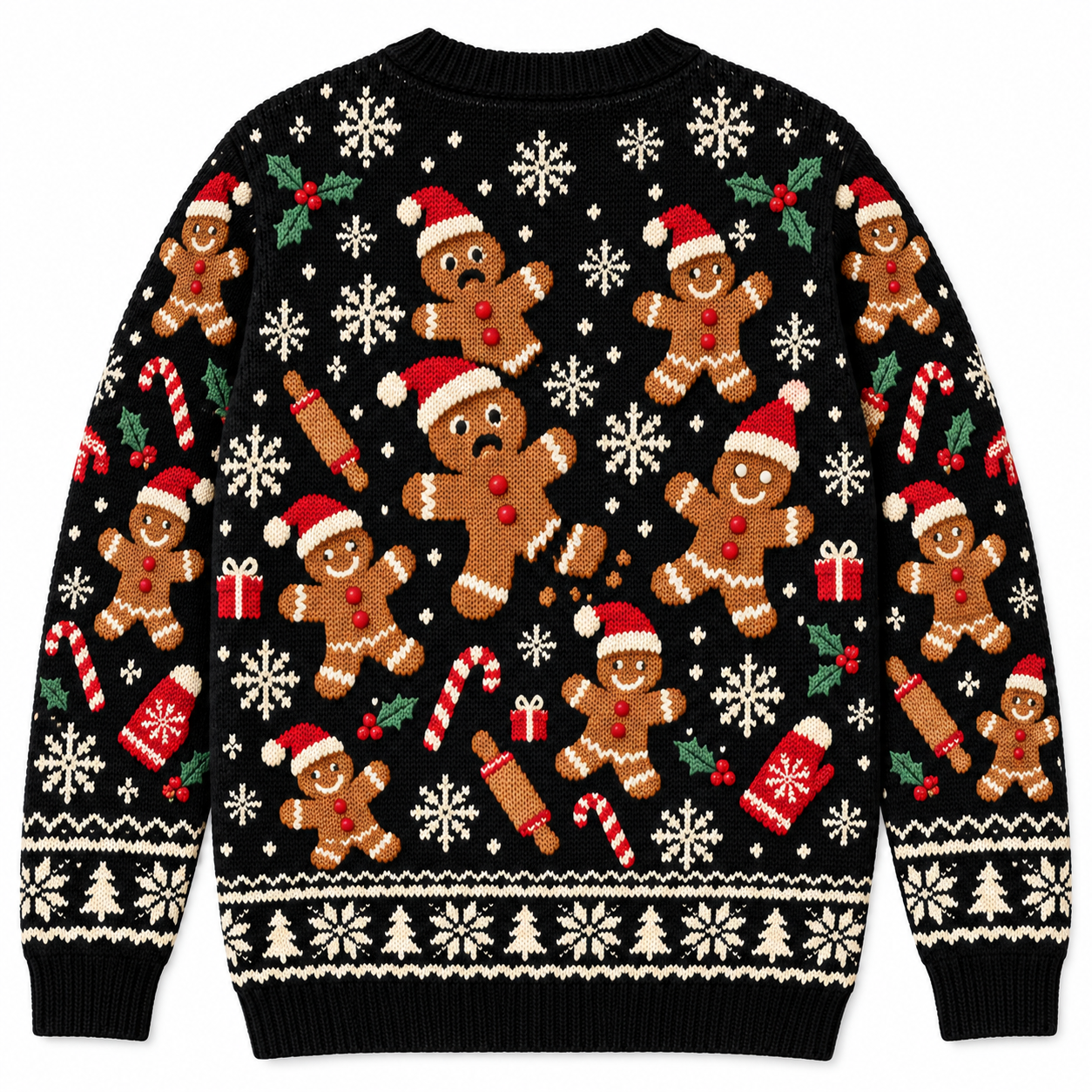 [popular-sweater:PX-17-02:back] Oh Snap Gingerbread Man Ugly Christmas Sweatshirt - Back view