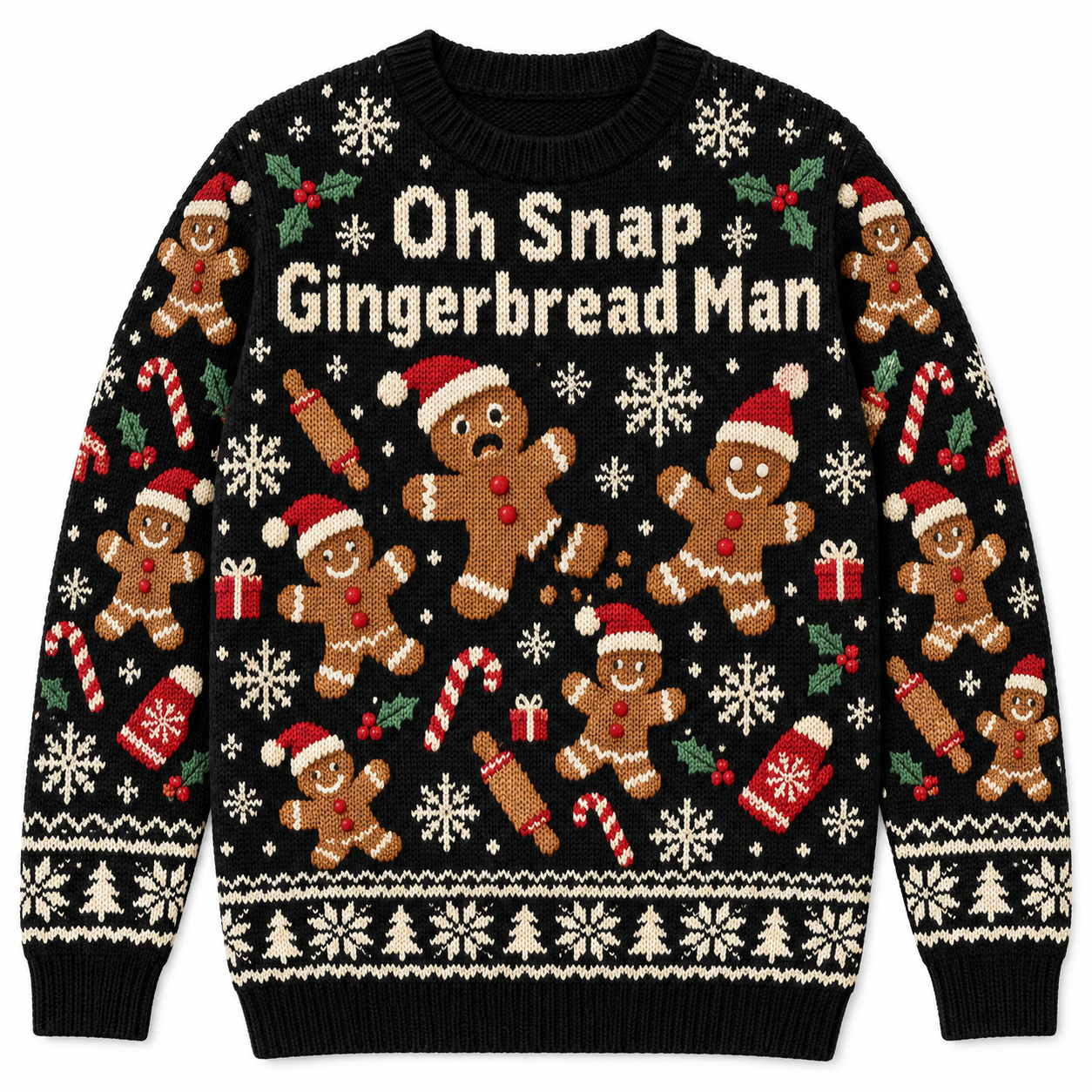 [popular-sweater:PX-17-02:front] Oh Snap Gingerbread Man Ugly Christmas Sweatshirt - Front view