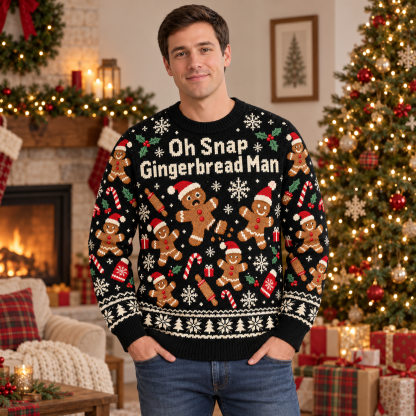 [popular-sweater:PX-17-02:male] Oh Snap Gingerbread Man Ugly Christmas Sweatshirt - Male view