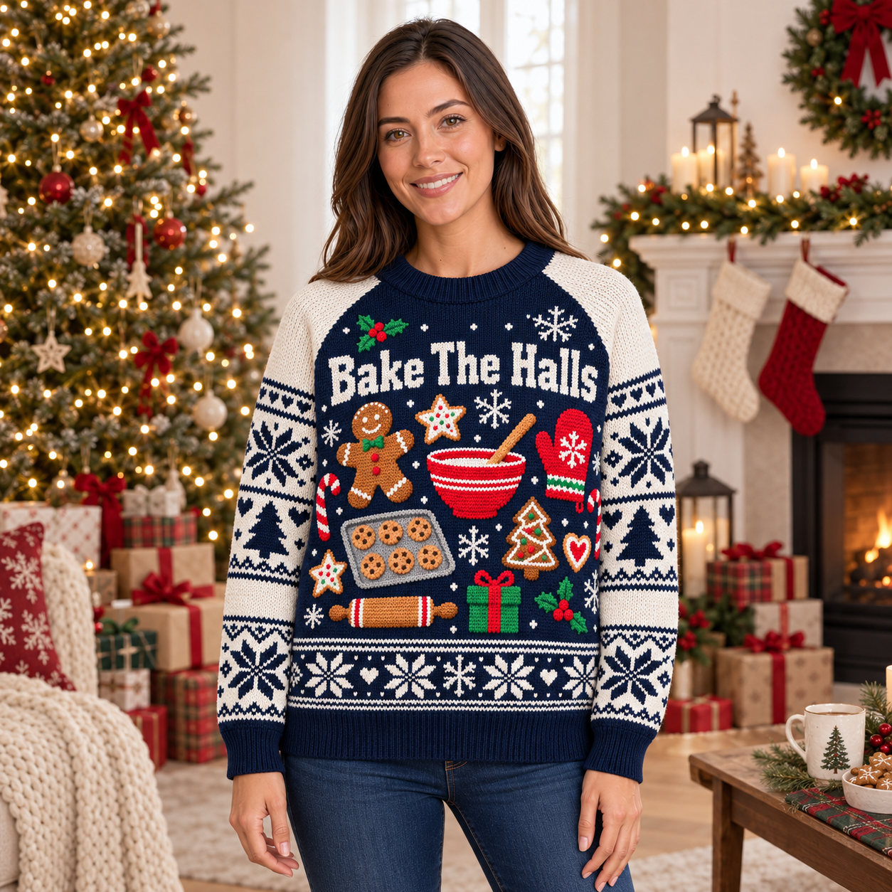 [popular-sweater:PX-17-03:female] Bake The Halls Ugly Christmas Sweatshirt - Female view