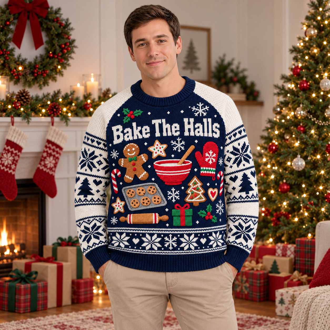 [popular-sweater:PX-17-03:male] Bake The Halls Ugly Christmas Sweatshirt - Male view