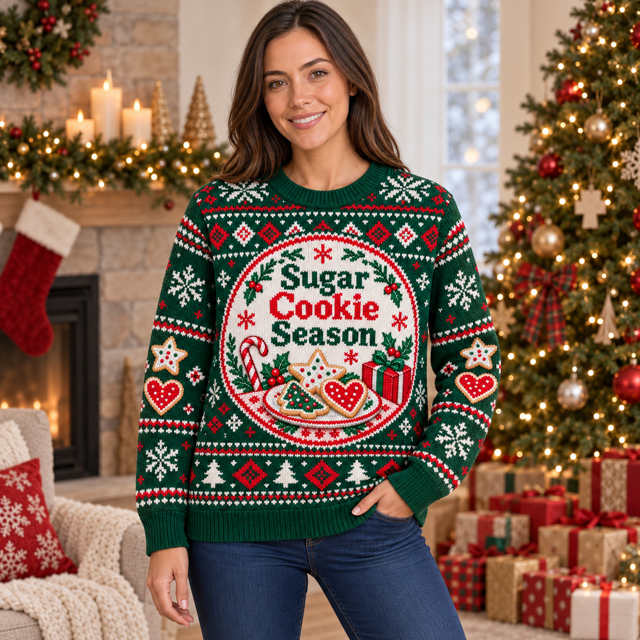 [popular-sweater:PX-17-05:female] Sugar Cookie Season Ugly Christmas Sweatshirt - Female view