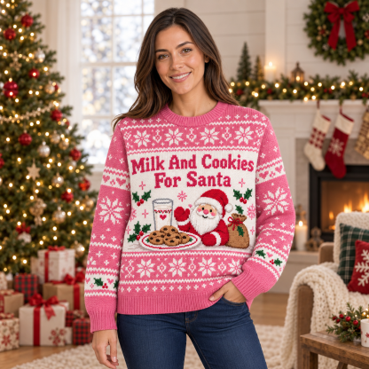 [popular-sweater:PX-17-06:female] Milk And Cookies For Santa Ugly Christmas Sweatshirt - Female view