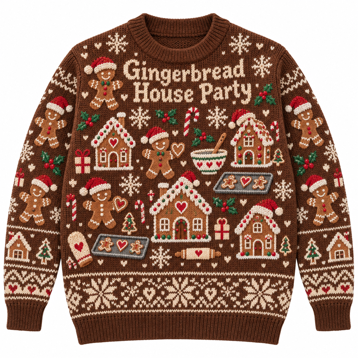 [popular-sweater:PX-17-07:front] Gingerbread House Party Ugly Christmas Sweatshirt - Front view