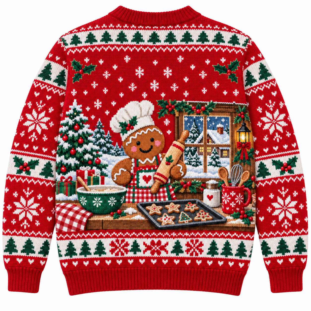 [popular-sweater:PX-17-09:back] Rolling Pin Christmas Baker Ugly Christmas Sweatshirt - Back view