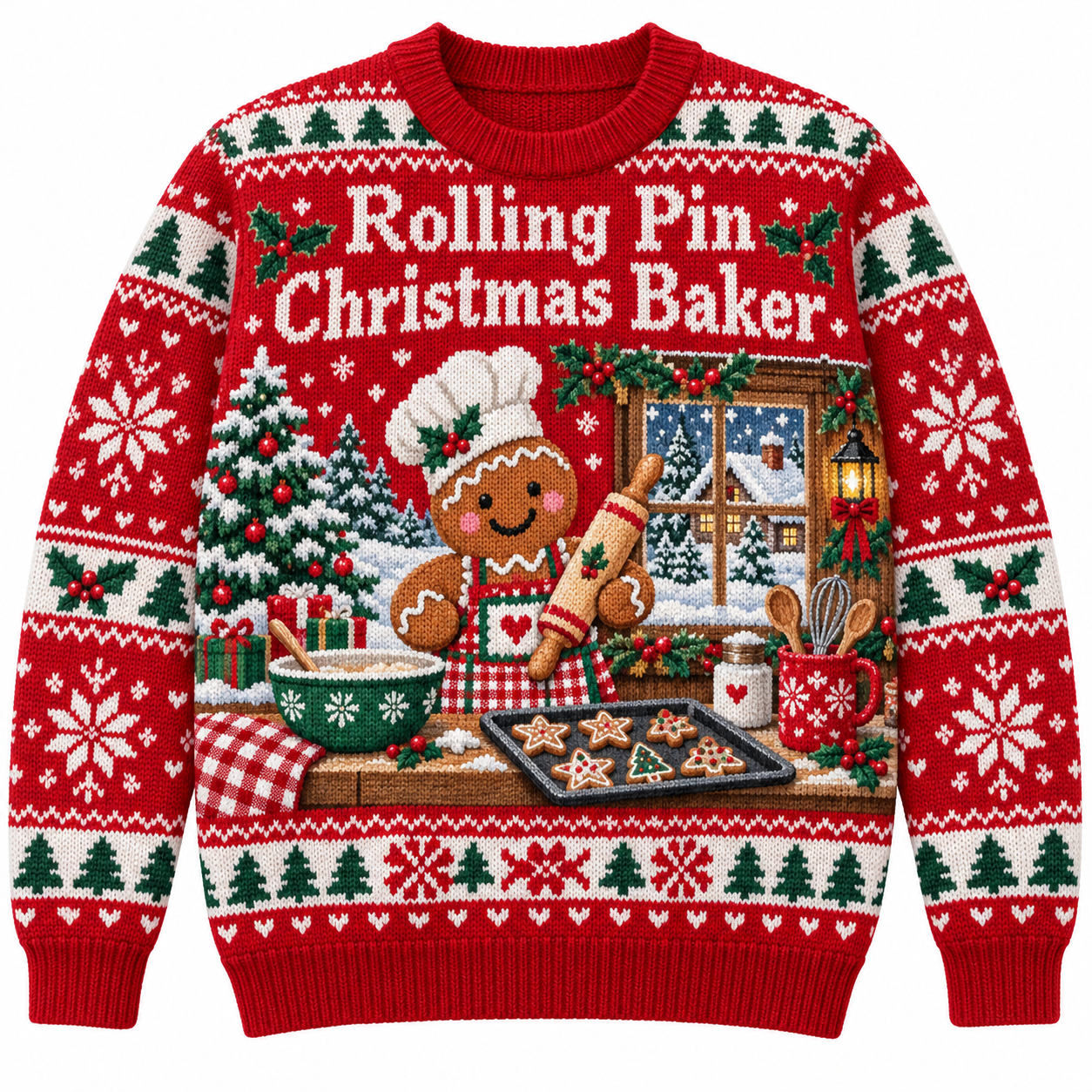 [popular-sweater:PX-17-09:front] Rolling Pin Christmas Baker Ugly Christmas Sweatshirt - Front view