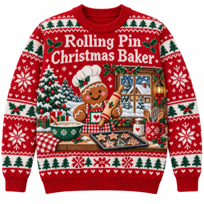 [popular-sweater:PX-17-09:front] Rolling Pin Christmas Baker Ugly Christmas Sweatshirt - Front view