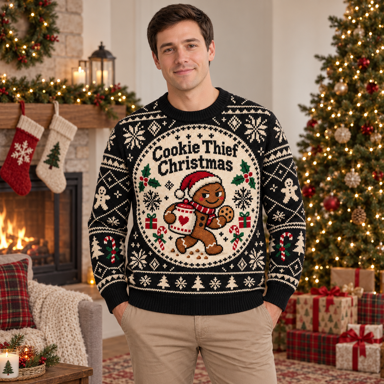 [popular-sweater:PX-17-10:male] Cookie Thief Christmas Ugly Christmas Sweatshirt - Male view