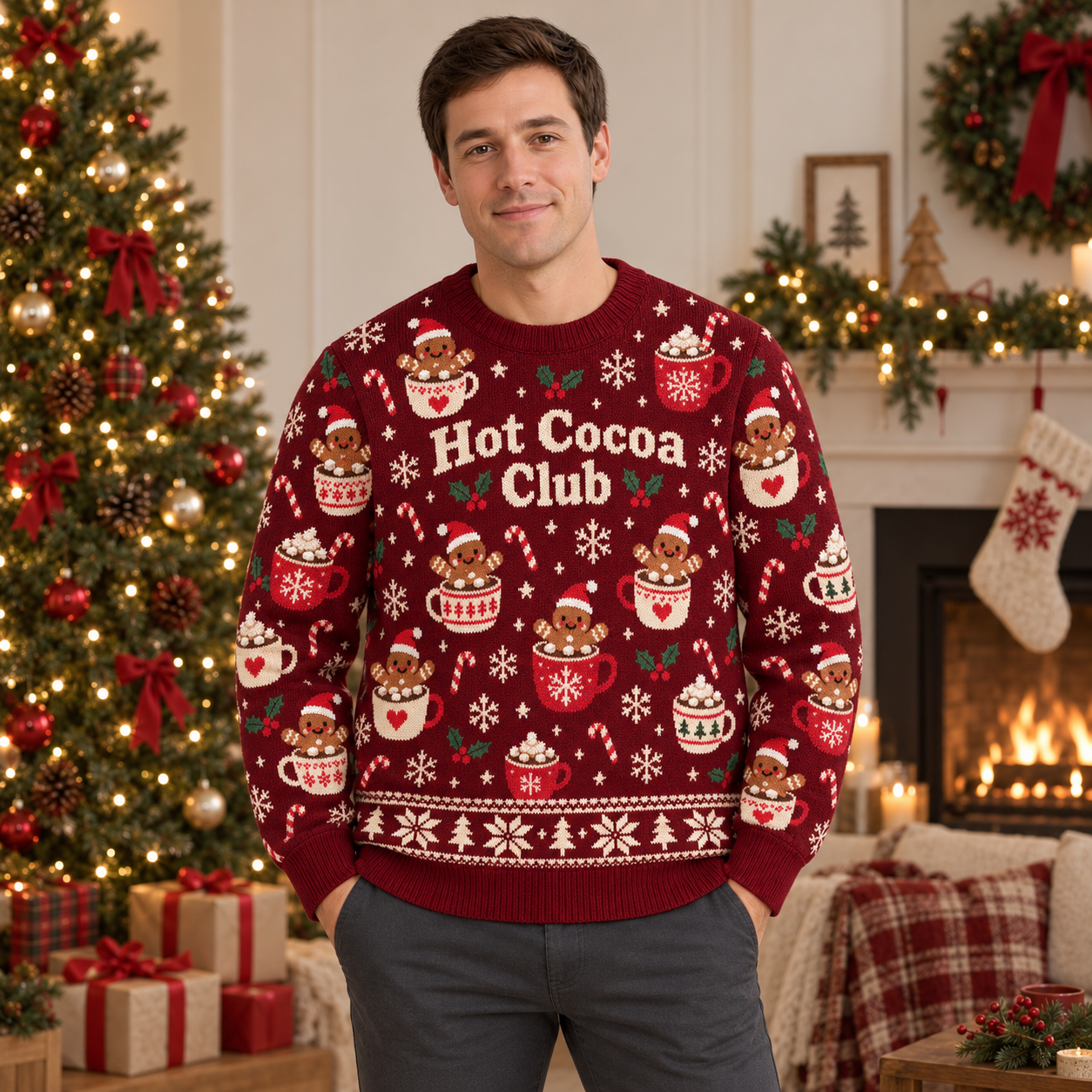 [popular-sweater:PX-17-12:male] Hot Cocoa Club Ugly Christmas Sweatshirt - Male view