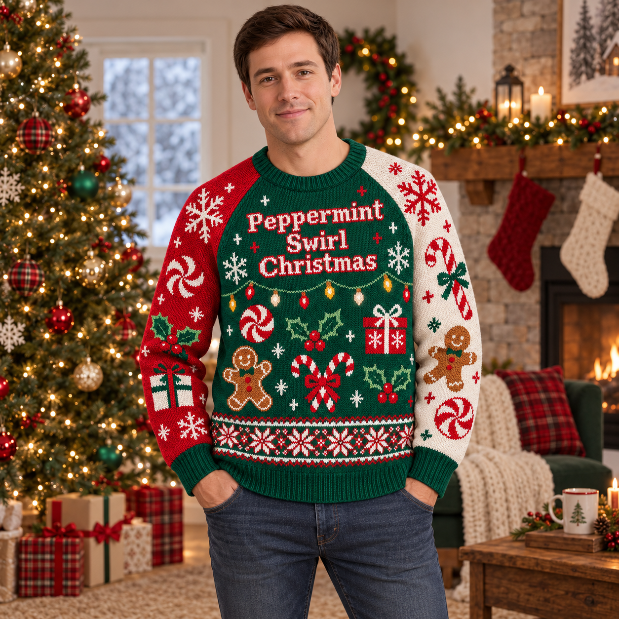 [popular-sweater:PX-17-13:male] Peppermint Swirl Christmas Ugly Christmas Sweatshirt - Male view