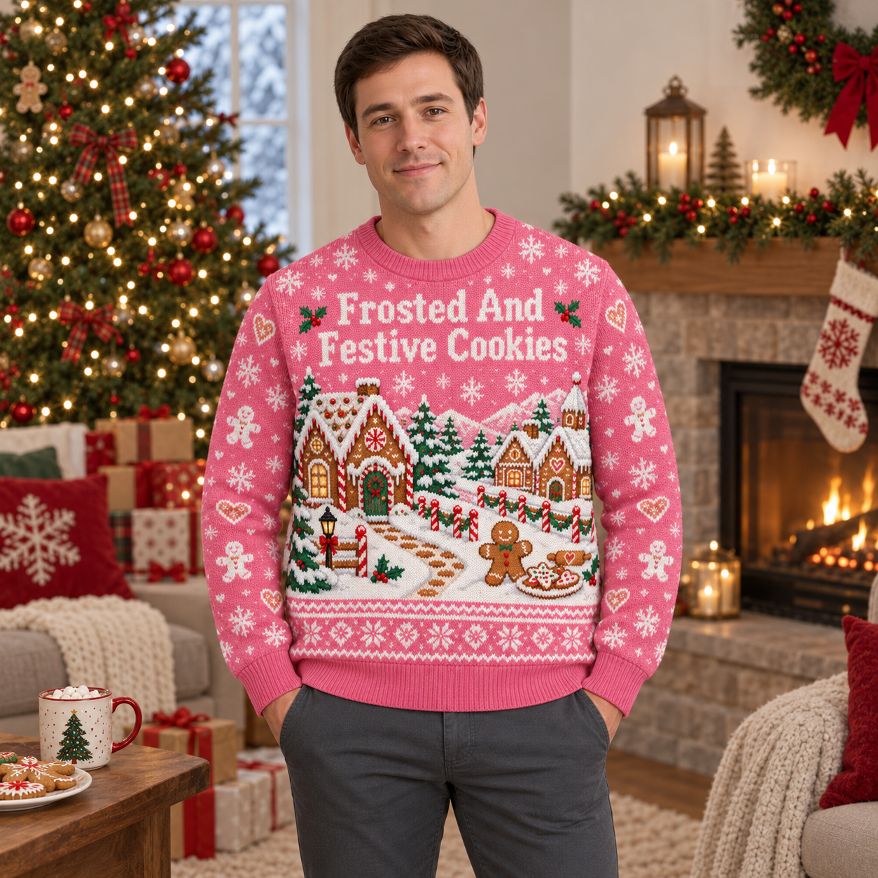 [popular-sweater:PX-17-14:male] Frosted And Festive Cookies Ugly Christmas Sweatshirt - Male view