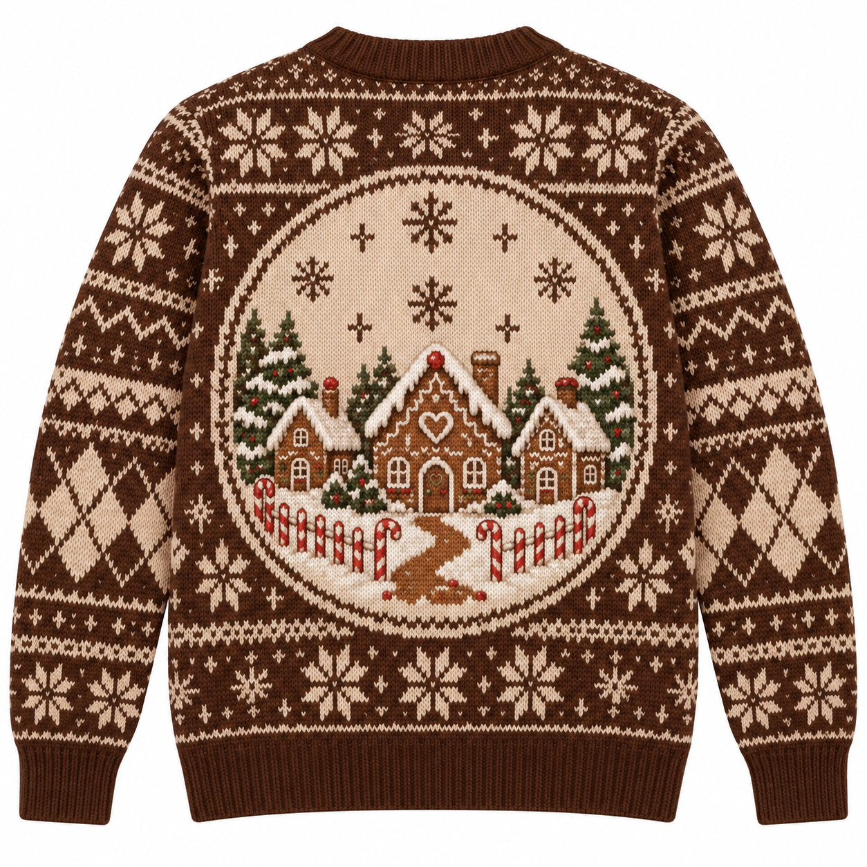 [popular-sweater:PX-17-15:back] Gingerbread Village Ugly Christmas Sweatshirt - Back view