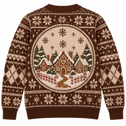 [popular-sweater:PX-17-15:back] Gingerbread Village Ugly Christmas Sweatshirt - Back view