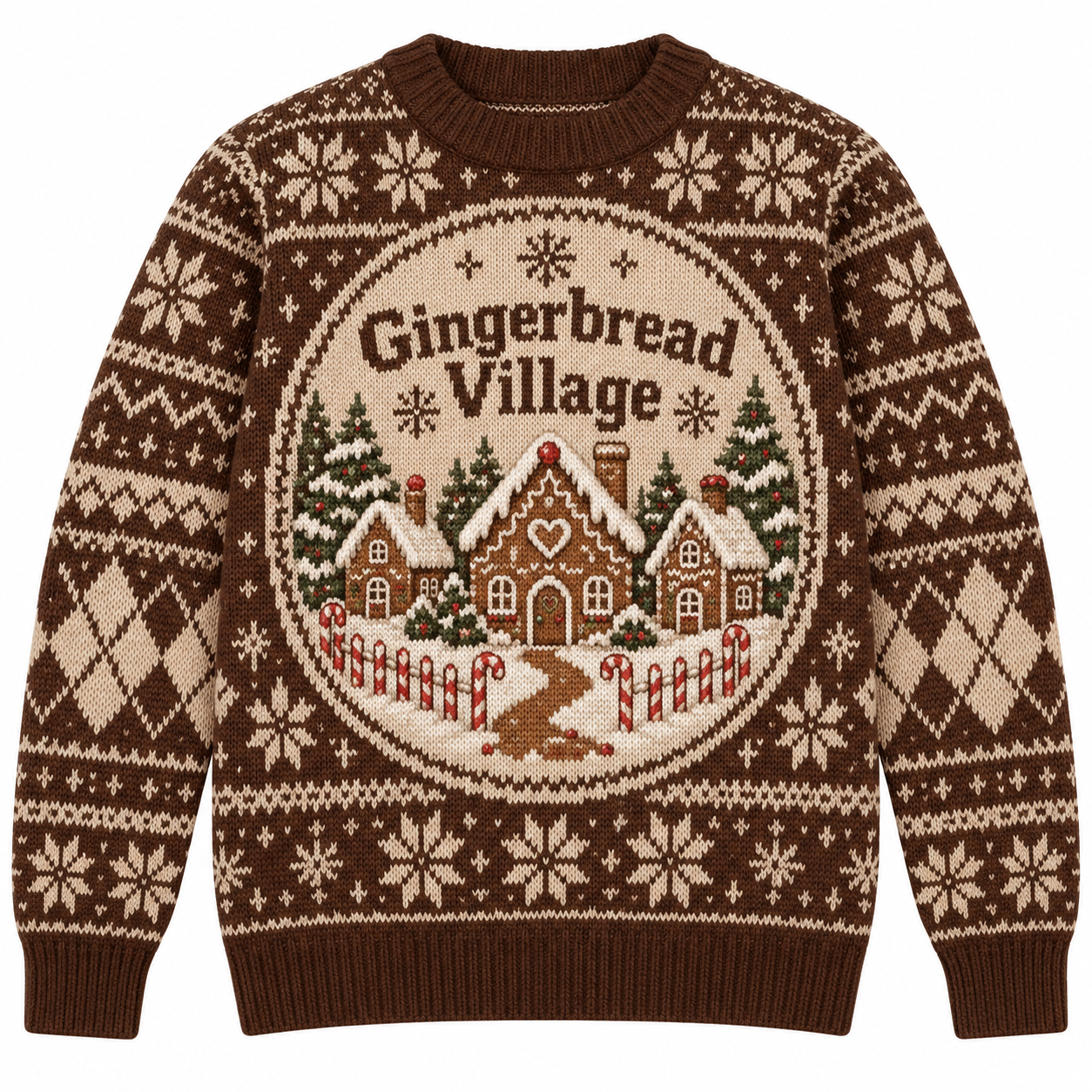 [popular-sweater:PX-17-15:front] Gingerbread Village Ugly Christmas Sweatshirt - Front view