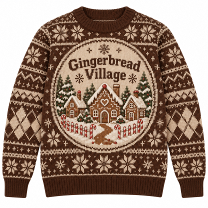 [popular-sweater:PX-17-15:front] Gingerbread Village Ugly Christmas Sweatshirt - Front view