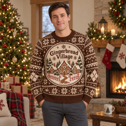 [popular-sweater:PX-17-15:male] Gingerbread Village Ugly Christmas Sweatshirt - Male view