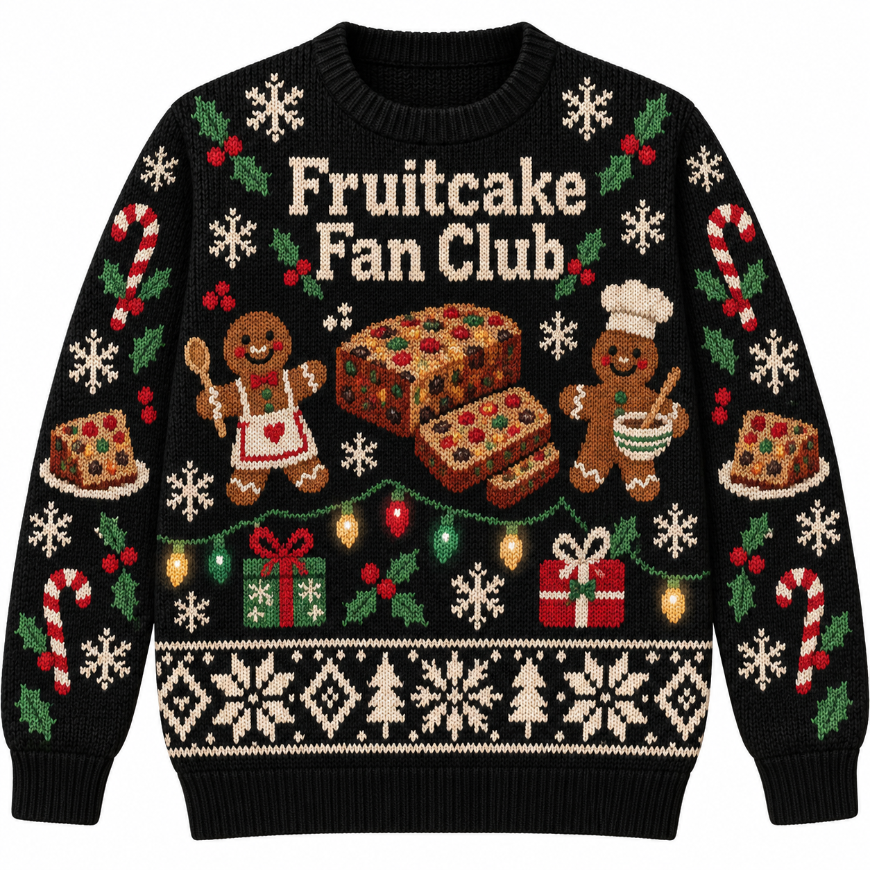 [popular-sweater:PX-17-18:front] Fruitcake Fan Club Ugly Christmas Sweatshirt - Front view