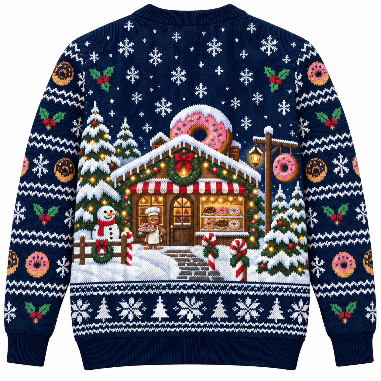 [popular-sweater:PX-17-19:back] Glazed And Festive Donut Ugly Christmas Sweatshirt - Back view