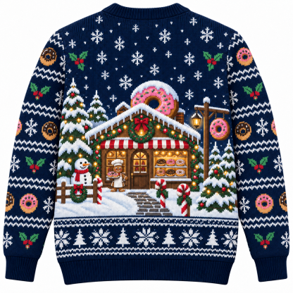 [popular-sweater:PX-17-19:back] Glazed And Festive Donut Ugly Christmas Sweatshirt - Back view