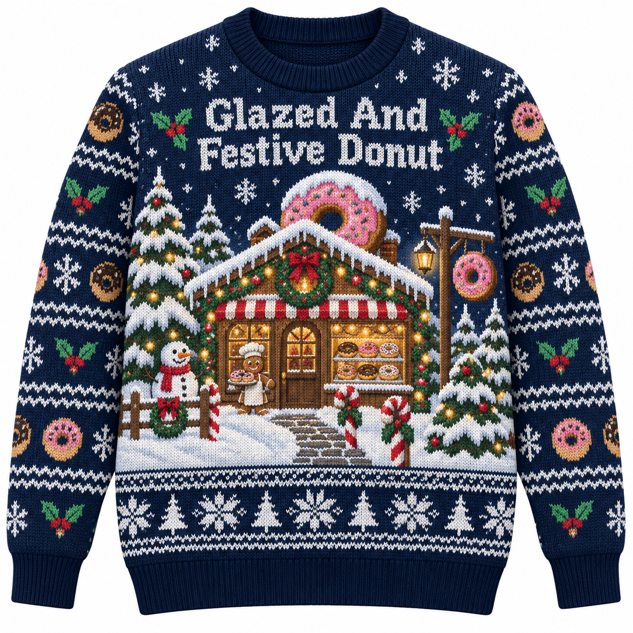 [popular-sweater:PX-17-19:front] Glazed And Festive Donut Ugly Christmas Sweatshirt - Front view
