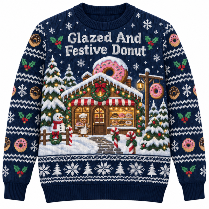 [popular-sweater:PX-17-19:front] Glazed And Festive Donut Ugly Christmas Sweatshirt - Front view