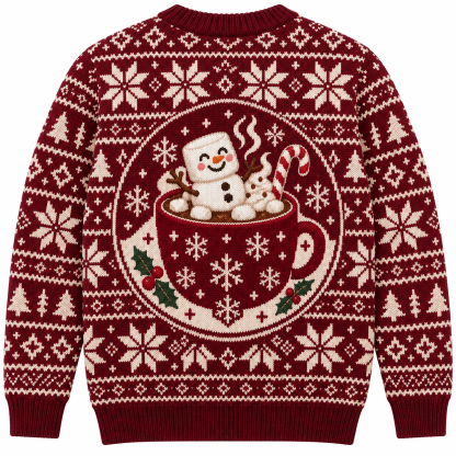 [popular-sweater:PX-17-20:back] Marshmallow Snowman Cocoa Ugly Christmas Sweatshirt - Back view