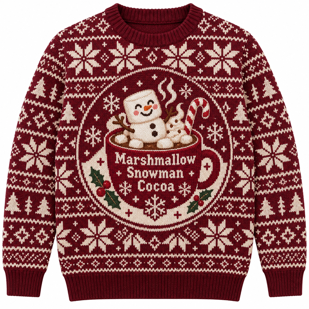 [popular-sweater:PX-17-20:front] Marshmallow Snowman Cocoa Ugly Christmas Sweatshirt - Front view