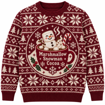[popular-sweater:PX-17-20:front] Marshmallow Snowman Cocoa Ugly Christmas Sweatshirt - Front view