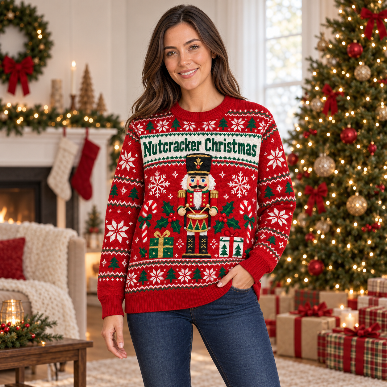 [popular-sweater:PX-18-01:female] Nutcracker Christmas Ugly Christmas Sweatshirt - Female view