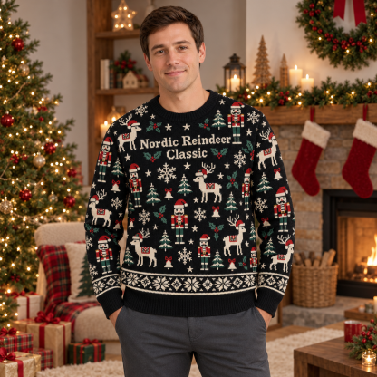 [popular-sweater:PX-18-02:male] Nordic Reindeer Classic Ugly Christmas Sweatshirt - Male view