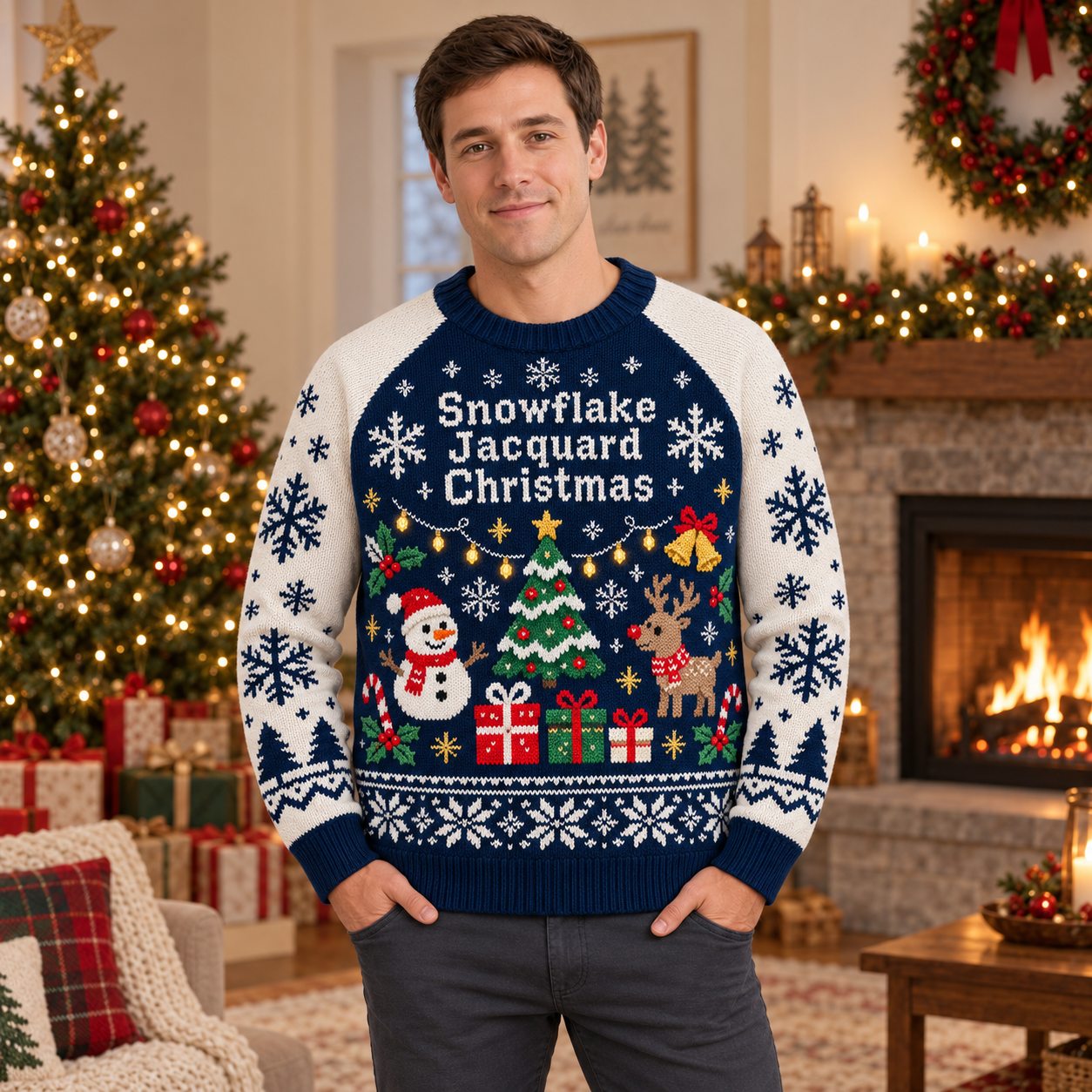[popular-sweater:PX-18-03:male] Snowflake Jacquard Christmas Ugly Christmas Sweatshirt - Male view