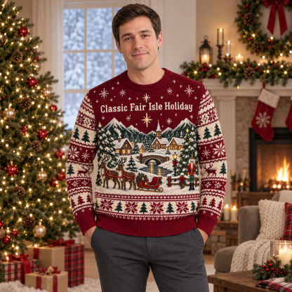 [popular-sweater:PX-18-04:male] Classic Fair Isle Holiday Ugly Christmas Sweatshirt - Male view