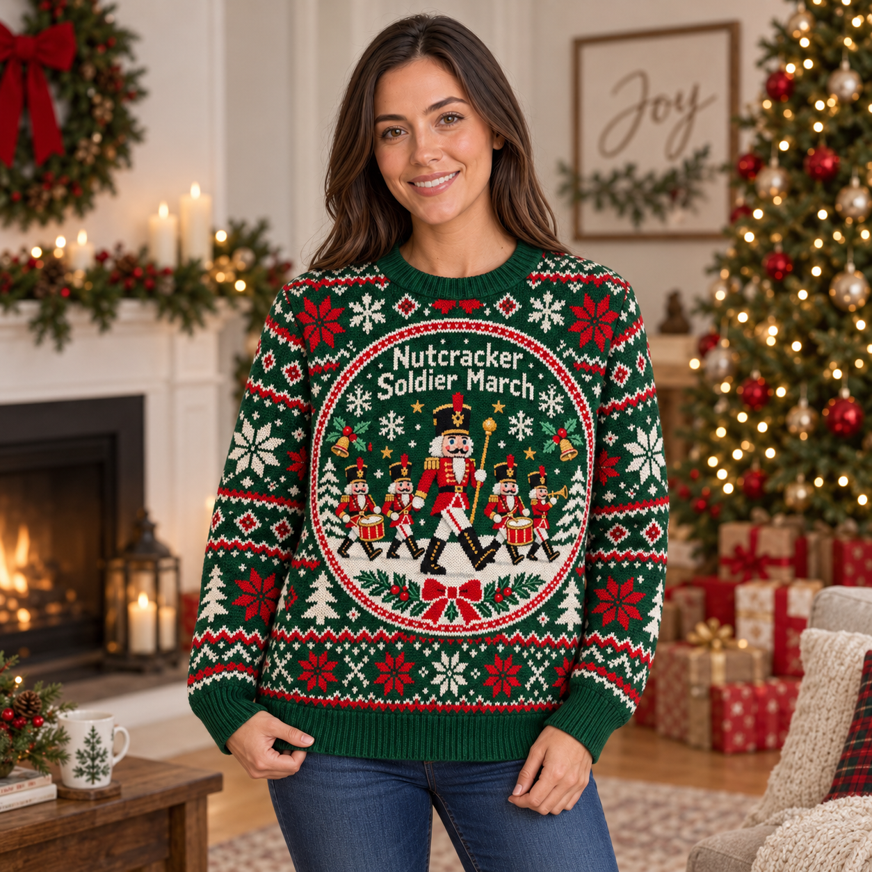 [popular-sweater:PX-18-05:female] Nutcracker Soldier March Ugly Christmas Sweatshirt - Female view