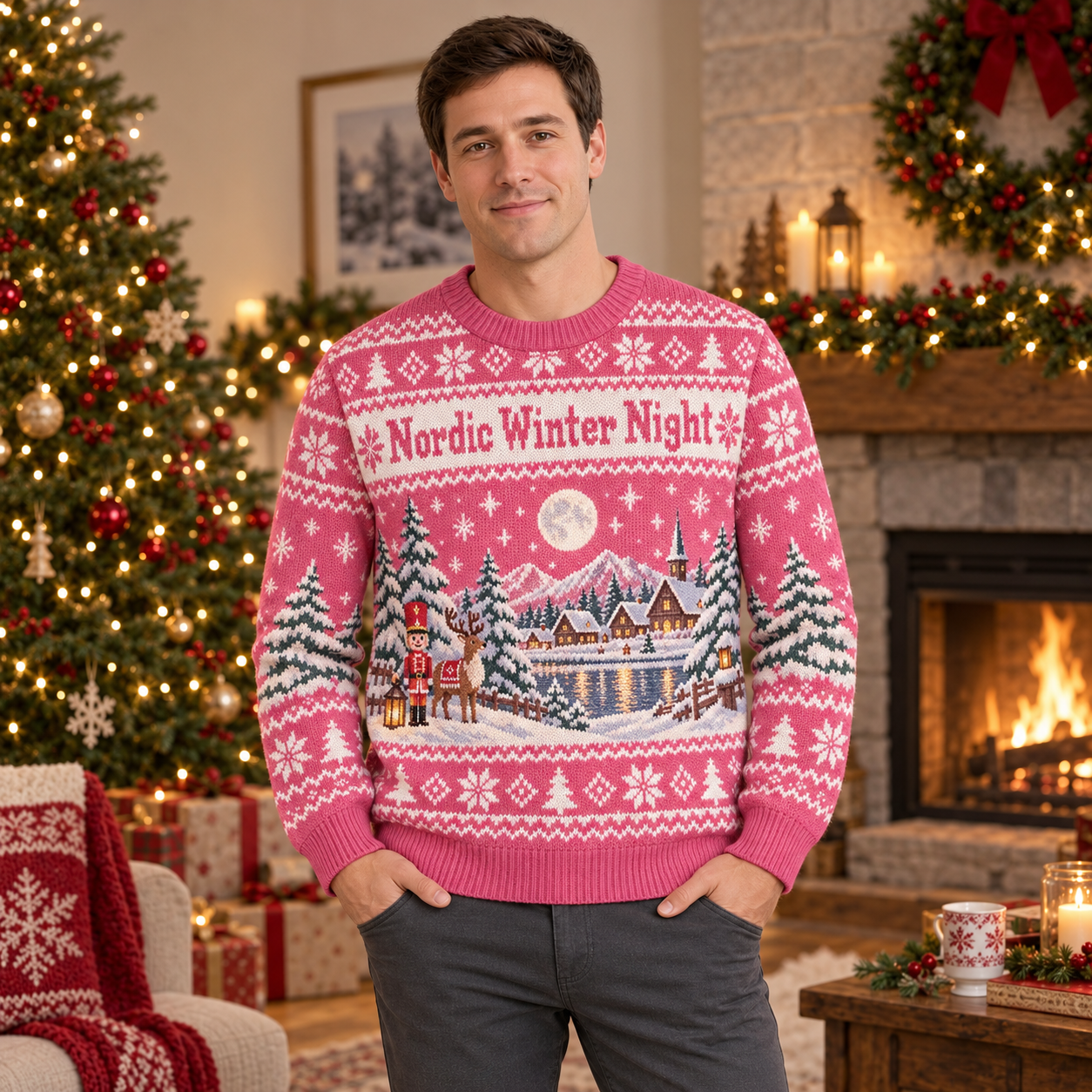 [popular-sweater:PX-18-06:male] Nordic Winter Night Ugly Christmas Sweatshirt - Male view