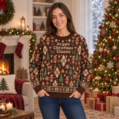 [popular-sweater:PX-18-07:female] Argyle Christmas Classic Ugly Christmas Sweatshirt - Female view