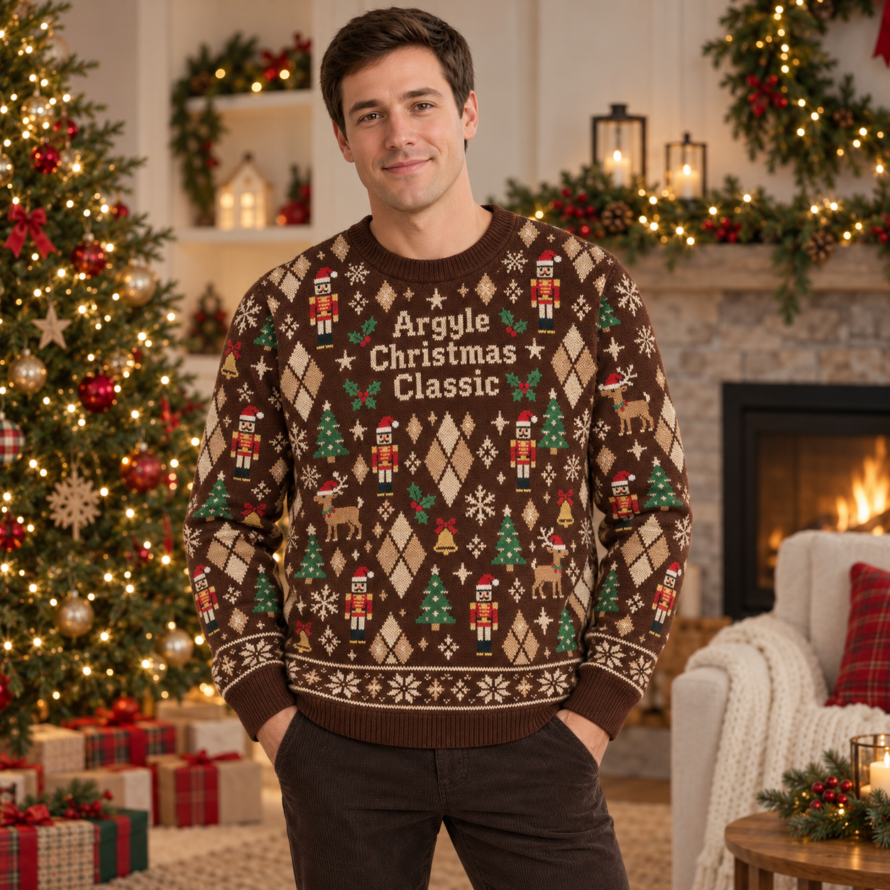 [popular-sweater:PX-18-07:male] Argyle Christmas Classic Ugly Christmas Sweatshirt - Male view