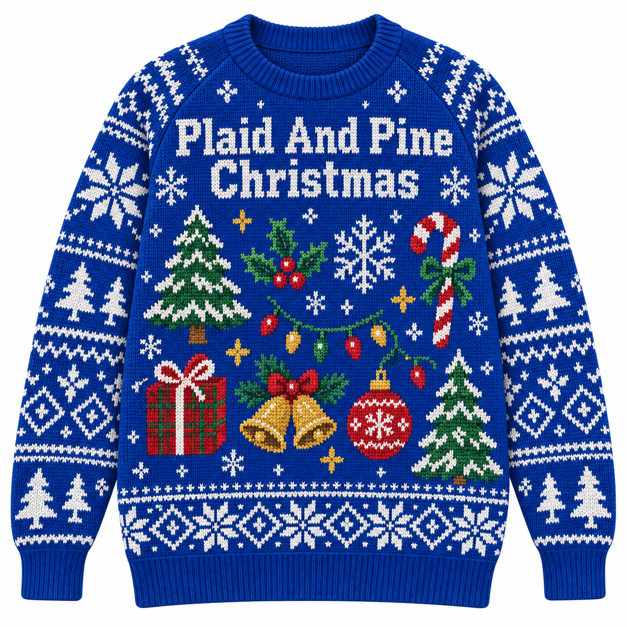 [popular-sweater:PX-18-08:front] Plaid And Pine Christmas Ugly Christmas Sweatshirt - Front view