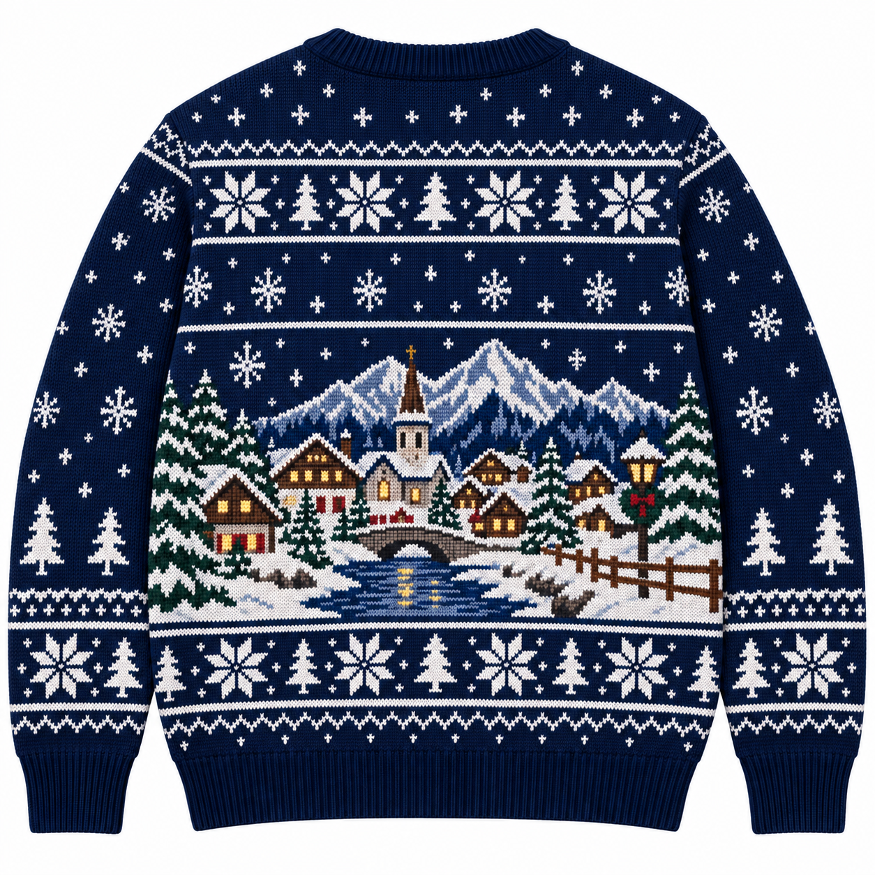 [popular-sweater:PX-18-11:back] Alpine Christmas Village Ugly Christmas Sweatshirt - Back view