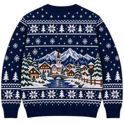 [popular-sweater:PX-18-11:back] Alpine Christmas Village Ugly Christmas Sweatshirt - Back view