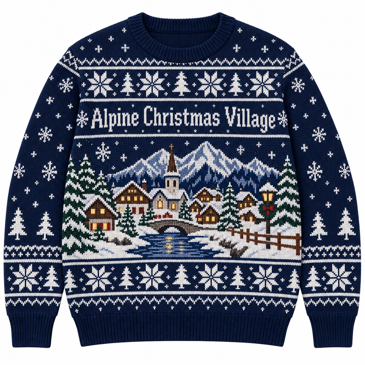 [popular-sweater:PX-18-11:front] Alpine Christmas Village Ugly Christmas Sweatshirt - Front view