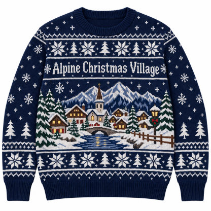 [popular-sweater:PX-18-11:front] Alpine Christmas Village Ugly Christmas Sweatshirt - Front view