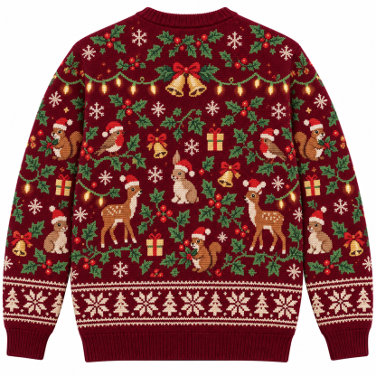 [popular-sweater:PX-18-12:back] Holly And Ivy Classic Ugly Christmas Sweatshirt - Back view
